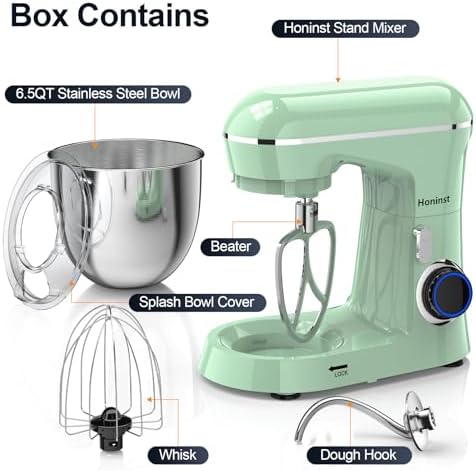 Honinst Stand Mixer, 6.5QT 10-Speed Tilt-Head 3-IN-1 Electric Food Mixer
