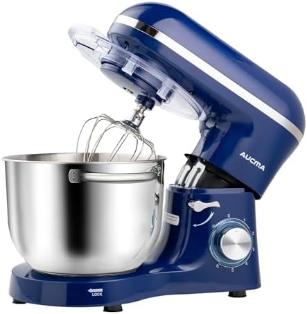 Aucma Stand Mixer,6.5-QT 660W 6-Speed Tilt-Head Food Mixer, Kitchen Electric Mixer with Dough Hook, Wire Whip & Beater (Royal Blue, 6.5QT)