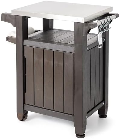 Keter Unity 40 Gal Grilling Bar Cart and Circa 37 Gallon Deck Box,Brown