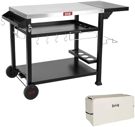Feasto 40x26 Grill Cart, Stainless Steel Top, 3-Shelf with Wheels & Cover