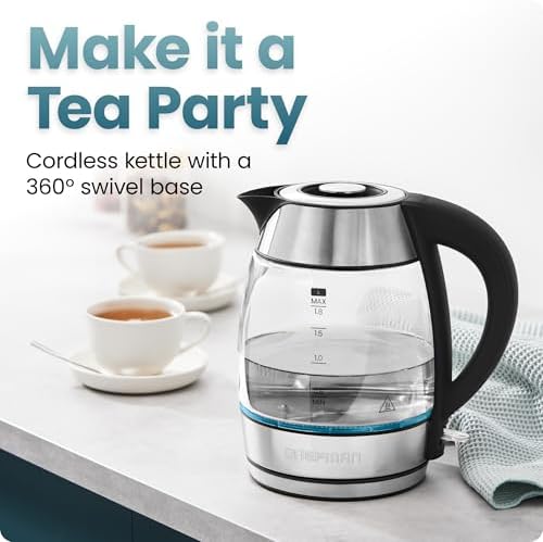 Chefman Electric Kettle 1500W, 1.8L Hot Water Boiler, Removable Lid for Easy Cleaning, LED Indicators, Auto Shutoff & Boil-Dry Protection, Borosilicate Glass Electric Tea Kettle – Stainless Steel - Image 5