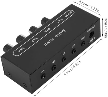 Stereo Line Mixer 4 Channel, 3.5mm Aluminum Alloy Compact