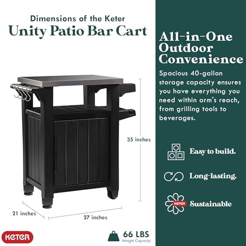 Keter Unity 40 Gal Grilling Bar Cart and Circa 37 Gallon Deck Box,Brown