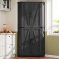 Dripex 71" Black Farmhouse Corner Pantry Cabinet with LED Light, Tall Storage Cabinet with Doors & Adjustable Shelves, Food Pantry for Kitchen, Living Room, Dining Room