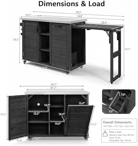 NicBex 78.3" Outdoor Kitchen Island with Foldable Grill Table, Black
