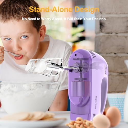 LILPARTNER Hand Mixer Electric, Ultra Power Kitchen Hand Mixer With 7-Speed & 5 Stainless Steel Accessories for Whipping Dough, Cream, Cake, Dishwasher Safe, Light Purple