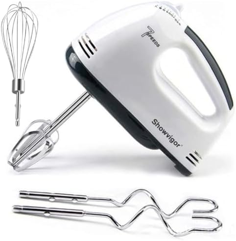 Showvigor Electric Hand mixer - 7 Adjustable Speed 180W Handheld Mixer Electric Whisk with 5 Stainless Steel Accessories, Turbo Boost/Self-Control Speed + Eject Button Food Beater for Cakes Eggs