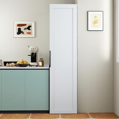 KEIKI 21.65" W Slim Kitchen Pantry Storage Cabinet with Door-Side Rack & Shelves, Tall Narrow Freestanding Sideboard Wood Hutch Food Pantries Cupboard for Coffee Bar, Dining Room