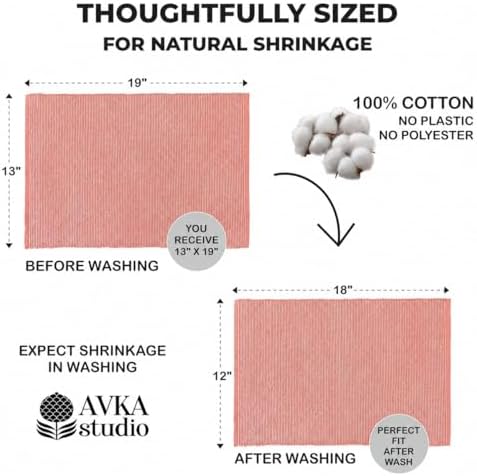 100% Cotton Ribbed Placemats - Set of 8-13 x 19 Inches - Peach - Everyday Cloth Table Mats - Thick Construction, Washable & Reusable Cloth Place Mats - by AVKA Studio