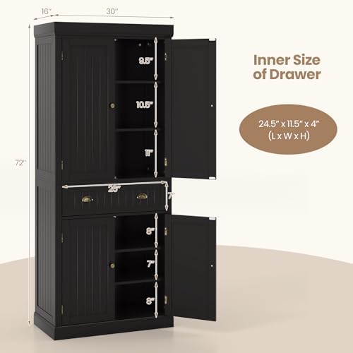 Tangkula 72" H Pantry Cabinet, Large Tall Storage Cabinet with Doors, Black