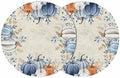 Fall Round Placemats Set of 2 Pumpkin Blue Orange Thanksgiving Place Mats Washable Woven Placemat White Pumpkin Leaves Circle Braided Table Mat for Kitchen Dining Table Holiday Party Decor 15 Inch