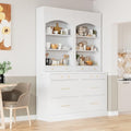 Merax Modern 83.7inch Freestanding Kitchen Hutch with Faux Marble Top, Kitchen Pantry with 5 Storage Drawers and Adjustable Shelf, Set of 2, White