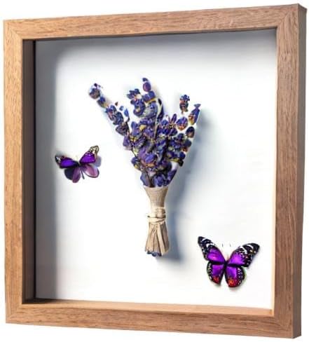 FrameWorks 11” x 11” Golden Oak Wooden Shadow Box Frame – Display Case with Soft Felt Back, Memory Box with Tempered Glass, Display Box with Elegant White Ball Push Pins, Wooden Flower Box
