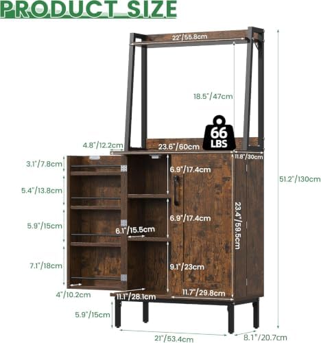 kepptory 51" Kitchen Baker's Rack with Storage, Microwave & Toaster Oven Stand, Freestanding Coffee Bar Station with Wine Glass Holder & Side Storage Shelves, Brown