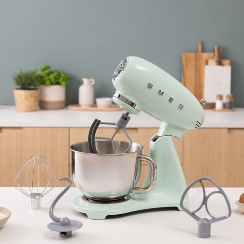 SMEG SMF05 Forte 5-Qt Stand Mixer with 750W Motor, Smooth Start & SteadyMix, Flex Edge Beater, 10 Speeds, Stainless Steel Bowl – Retro 50’s Style Planetary Mixer for Dough, Baking & Desserts-Green
