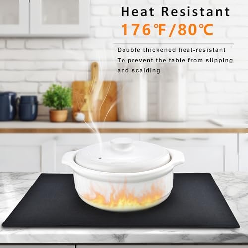 SLKQG Black Faux Linen Placemats Set of 8, Heat Resistant Washable Double Layer Cloth Place Mats for Dining Table, Wrinkle Resistant Linen Textured Farmhouse Kitchen Decor (8, Black)