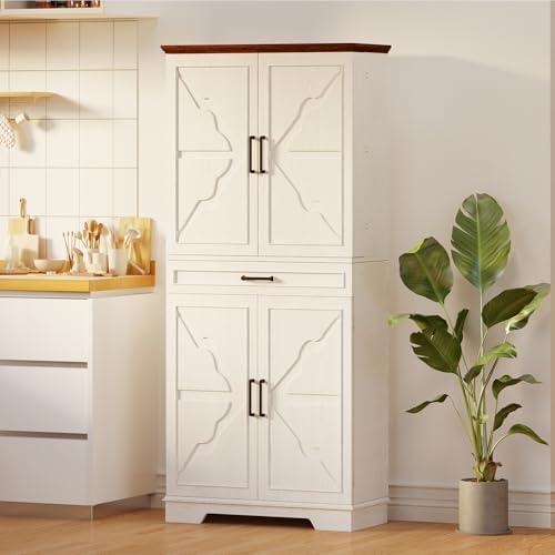 IRONCK 72" Kitchen Pantry Cabinet with Sliding Rack & Adjustable Shelves