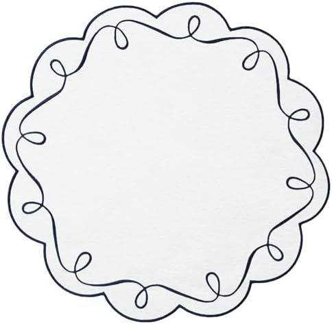 16.5 Inch Ribbon Twirl Embroidery Round Placemats Set of 4, Scalloped Round Table Mats for Party Kitchen Dining Decoration, Navy