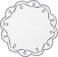 16.5 Inch Ribbon Twirl Embroidery Round Placemats Set of 4, Scalloped Round Table Mats for Party Kitchen Dining Decoration, Navy