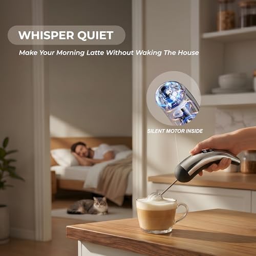 Mini Cordless Hand Mixer, 5-Speed Electric Whisk with Digital Display, USB-C Rechargeable & Silent, Portable for Drinks, Breakfast & Baking(Black)