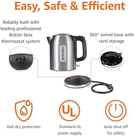 Amazon Basics Electric Kettle, Tea Kettle & Water Boiler with Auto Shut-Off, Boil Dry Protection, Strix Thermostat, BPA-Free, 1500W, 1.1Qt (1L), Stainless Steel, New Model, Black & Silver - Image 3