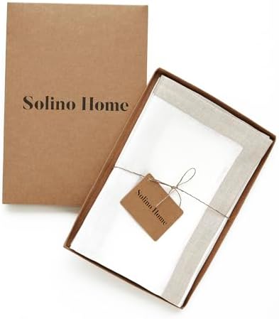 Solino Home 100% Pure Linen Napkins, 20 x 20 in, Natural Border, Set of 4