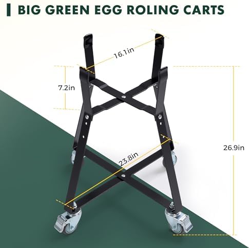 Big Green Egg Nest, Grill Stand for Big Green Egg Accessories, Rolling Nest with Heavy Duty Locking Caster Wheels Powder Coated Steel for BGE Smoker Kamado Joe Accessories (MiniMax)