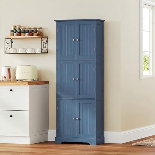 ChooChoo 63.2" Tall Bathroom Storage Cabinet with 6 Doors, Pantry Cabinet