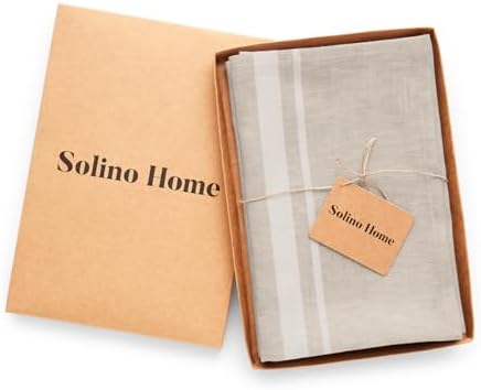 Solino Home 100% Linen Napkins, 20 x 20 in, White, French Stripe, Set of 4