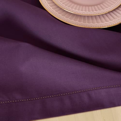 Solino Home Cotton Linen Table Runner Purple Hemstitch, 14 x 72 in