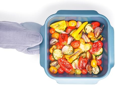 Joseph Joseph Nest Bakeware and Roasting Pan, Carbon Steel Baking Pan with Non-Stick Coating, Easy-Pull Handles, Organized Kitchen Storage, Medium, Blue