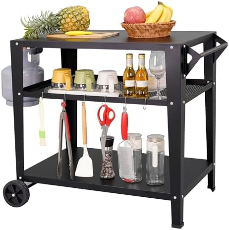 LEETOLLA Outdoor Grill Cart with Wheels, BBQ Prep Table