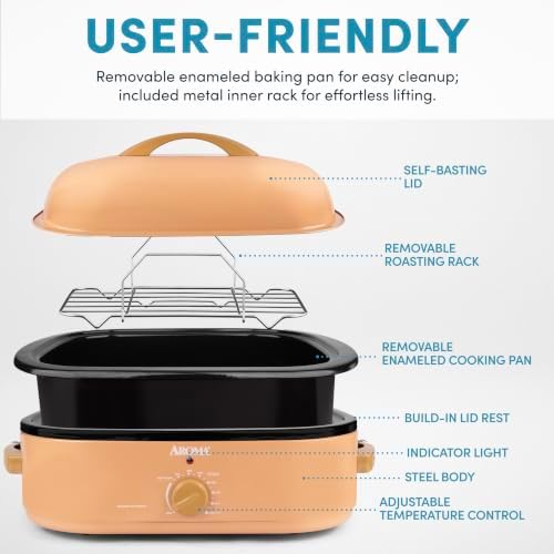 AROMA® 14Qt. Roaster Oven with High-Dome Lid, Fits 18-lb. Turkey, Adjustable Temperature Settings, Keep Warm Setting, Terra Cotta (ART-854TCH)