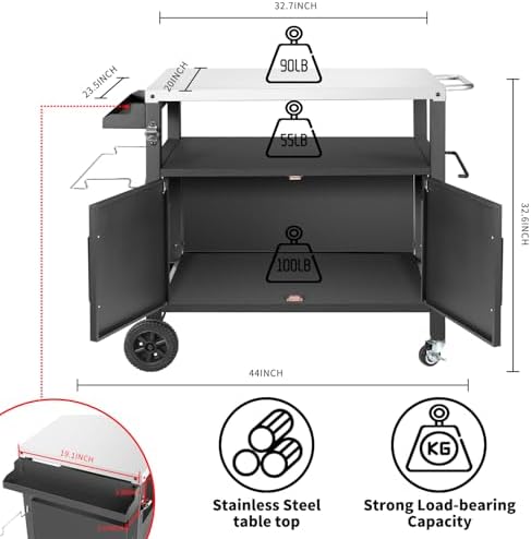 Dining Cart Table with Big Storage Cabinet,Movable Table Outdoor Kitchen