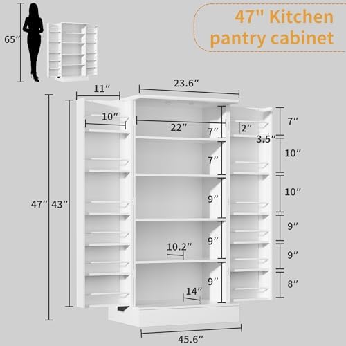 kepptory 47" Freestanding Kitchen Pantry Cabinet with Adjustable Shelves