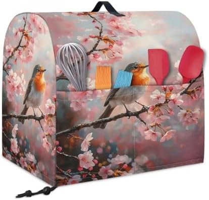 Robin Bird Mixer Covers Kitchen Decor FLower Kitchen Aid Mixer Cover Kitchen Appliance Dust Cover Protection Washable Dustproof Cover for 4.5-5 Quart Mixer Cover