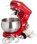 Moss & Stone Stand Mixer, 6 Speed Electric Mixer With 5.5 Quart Stainless Steel Mixing Bowl, Red Body Kitchen Mixer With Dough Hook, Whisk, Beater & Baking Spatula, Classic Food Mixer