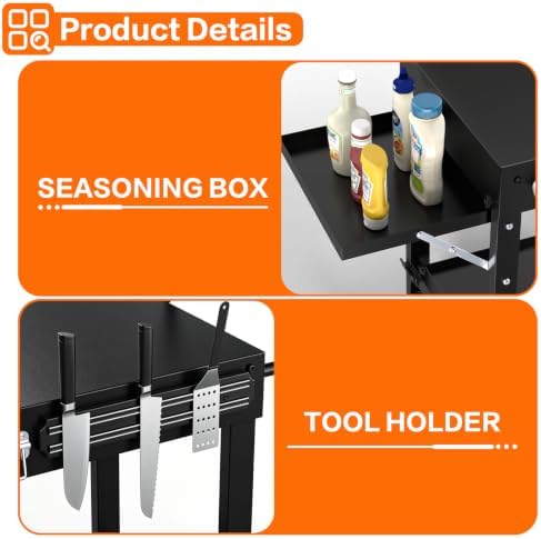 COZEER Portable Grill Table for Blackstone Griddle, Grill Cart with Caddy