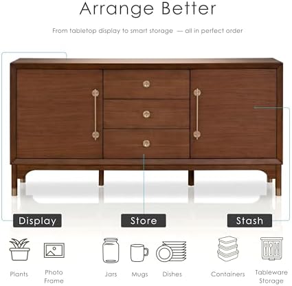 Furniture of America Forma Mid-Century Modern 69-inch Solid Wood Sideboard Buffet Cabinet with 2 Storage Compartments, 6 Shelves and 3 Drawers for Living Room, Dining Room, Office, Walnut
