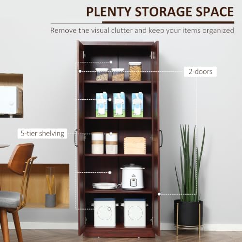 HOMCOM 63" Kitchen Pantry Cabinet with Doors and Adjustable Shelves, Coffee