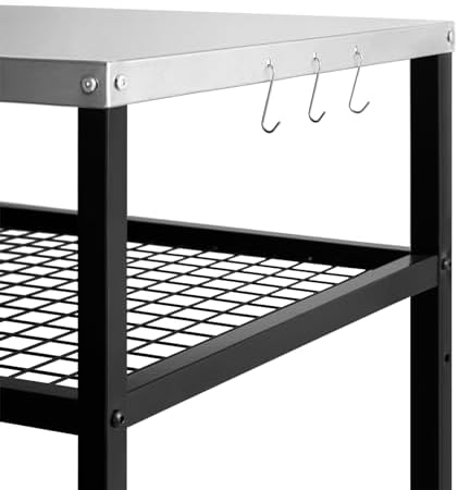 Stainless Steel Grill Cart with Cover Pizza Oven Stand with Water-proof Cover Trolley Table with Wheels Three-Shelf Movable Food Prep and Work Table Heavy Duty Grill Cart Outdoor 31.5"×24"×35.5"