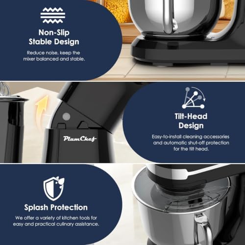5.5QT Stand Electric Mixer, 12-Speed Kitchen Mixer with Tilt-Head, Stainless Steel Bowl Dough Mixer, Egg Whisk, Dough Hook & Beater Included, Idea for 3-5 Family (Black)