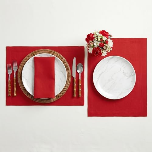 Solino Home 100% Pure Linen Dinner Napkins Red, Fete 20 x 20 in, Set of 6