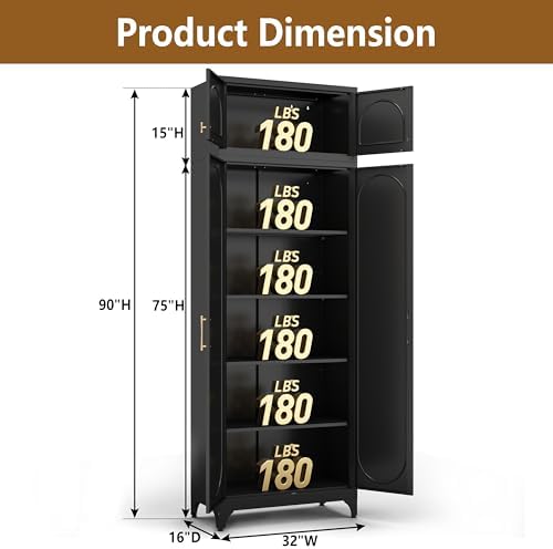 Polup 90" Tall Metal Kitchen Pantry Storage Cabinet with Doors and Shelves