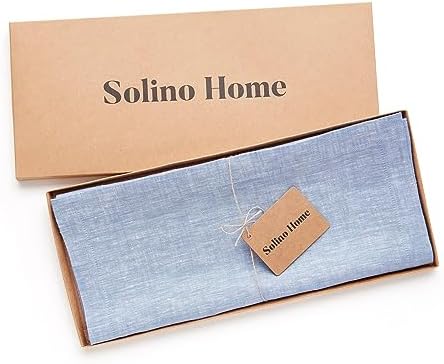 Solino Home 100% Pure Linen Table Runner Chambray Blue, Athena 14 x 144 in