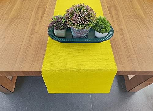 AVKA Studio 100% Cotton Ribbed Table Runner - Pack of 1-13 x 72 Inches - Yellow - Dining Or Kitchen Table Runner Thick Construction for Everyday Use, Picnics, Outdoor Table, Weddings, etc