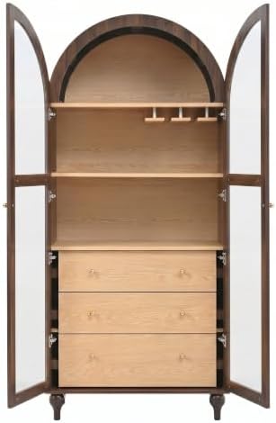 Christopher Knight Home Huxley 69"Tall Arched Kitchen Pantry Cabinet with Hidden Drawer, Wooden Pantry Cabinets for Kitchen Storage, Kitchen Storage Cabinet with Adjustable Shelves+Glass Door, Walnut