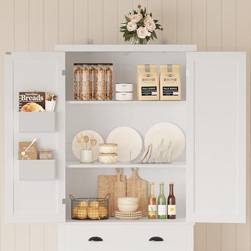 IRONCK Kitchen Pantry Storage Cabinet, 83.9" H Cupboard, White