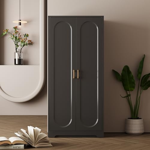 UNICOLY 60" Kitchen Pantry Cabinet, Metal Storage Cabinet with Doors and Adjustable Shelves, Tall Steel Cabinets for Kitchen, Living Room, Dining Room, Assembly Required, Black