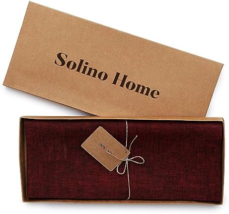 Solino Home 100% Pure Linen Table Runner Red Extra Long, Athena 14 x 156 in
